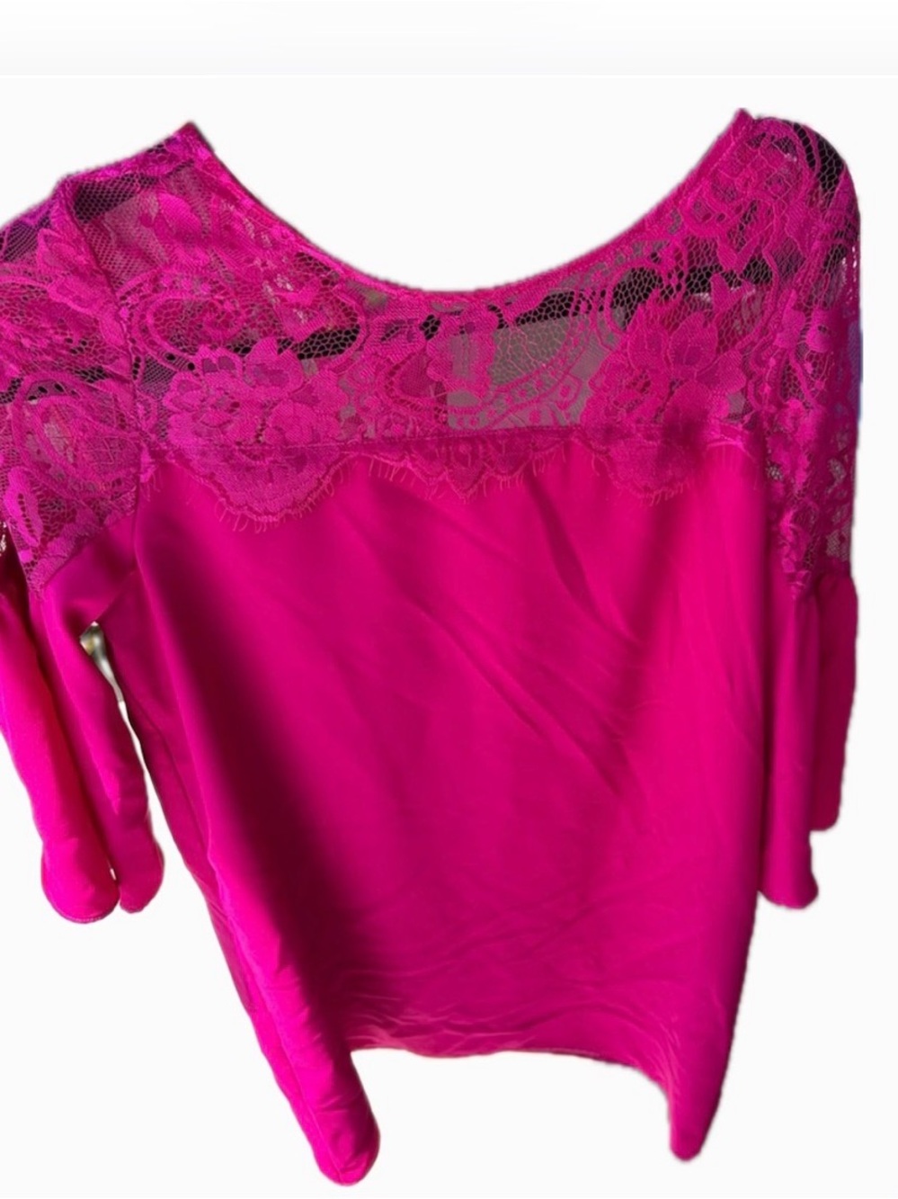 NWT Devlin Solid Fuchsia Red/Purple Above Knee w/Bell Sleeves Shift Dress Medium